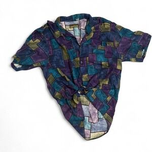 WOMENS RETRO RADICAL MULTI COLOURED‎ VINTAGE BUTTON UP SHIRT LARGE